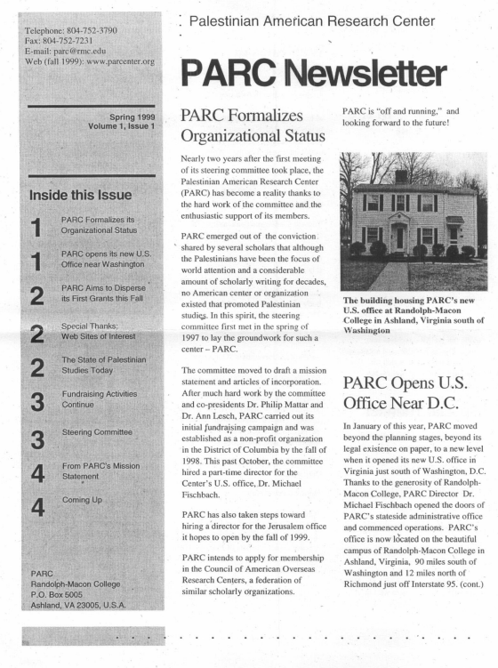 PARC Newsletter - SPRING 1999 - VOLUME 1, ISSUE ONE