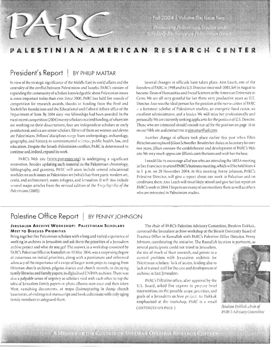 PARC Newsletter - FALL 2004 - VOLUME 6, ISSUE TWO