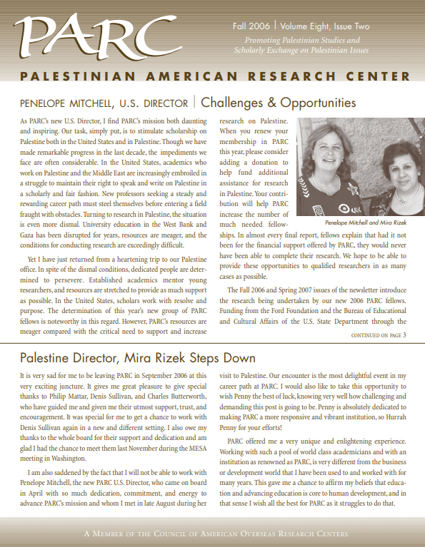 PARC Newsletter - FALL 2006 - VOLUME 8, ISSUE TWO