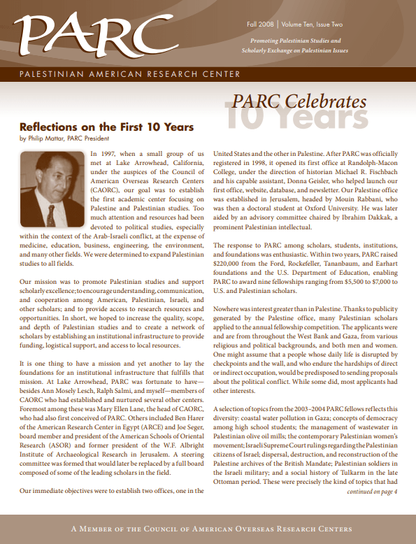 PARC Newsletter - FALL 2008 - VOLUME 10, ISSUE TWO